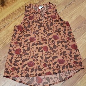 LET IT BE Floral Sleeveless Art Deco Top - Brown and Red